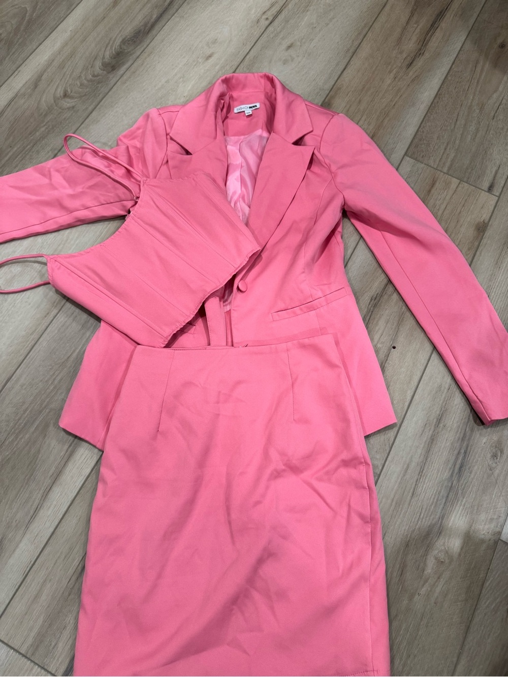 Fashion Nova Hot Pink 3-Piece Blazer, Skirt & Crop Top Set